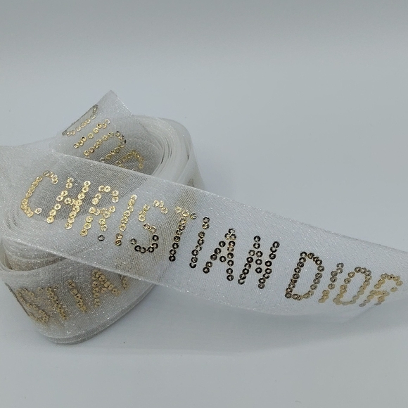 CHRISTIAN DIOR Sheer Chiffon Ribbon Gold Foil Luxury Packaging – 4 Yards